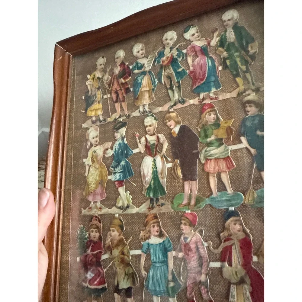 Vintage Framed Paper Doll Collage Historical Figures Wooden Frame 9x11 Art